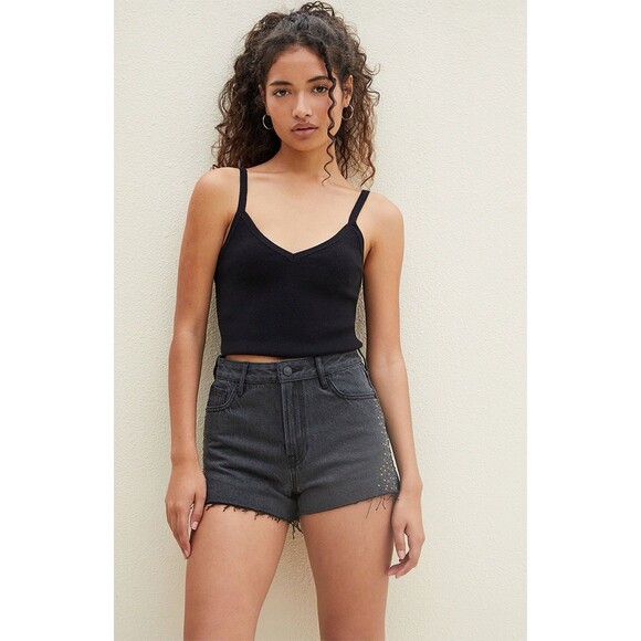 Pacsun High Rise Black Studded Bedazzled Cut Off Festival Shorts Size 27 NWT - Picture 1 of 10